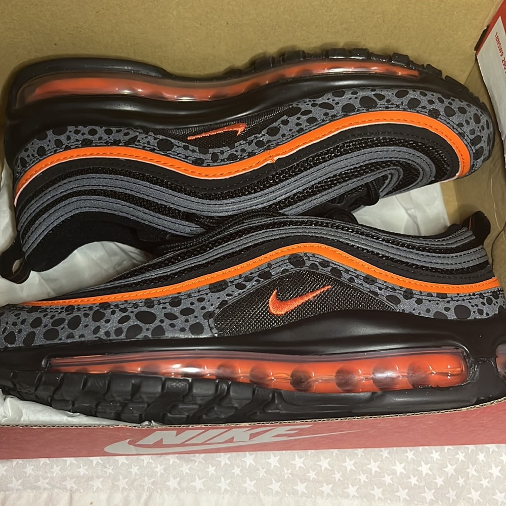 Nike Air Max 97 Safari GS- Black Safety Orange- size 6Y